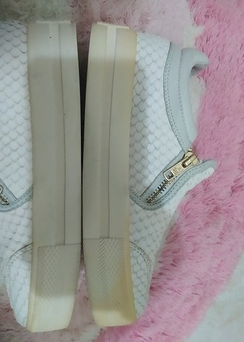 Kadın Bej Koton Fermuarlı Dolgu Topuk Ayakkabı - Görsel 5