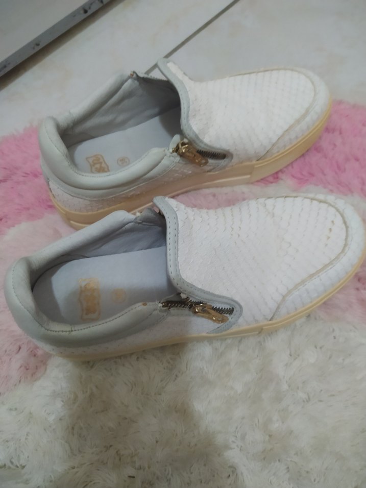 Kadın Bej Koton Fermuarlı Dolgu Topuk Ayakkabı - Görsel 3