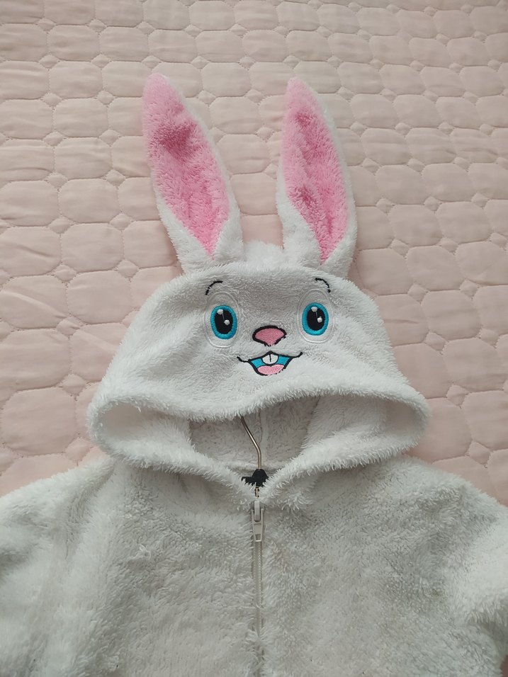 Kız Bebek Beyaz Pembe Peluş Kapüşonlu Tulumu - Görsel 2