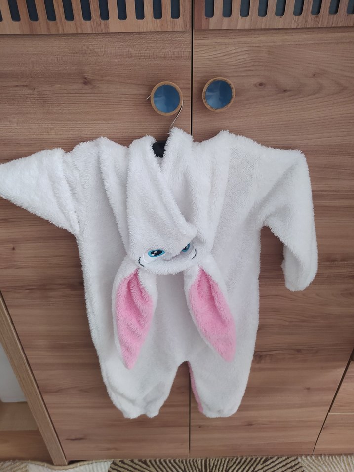 Kız Bebek Beyaz Pembe Peluş Kapüşonlu Tulumu - Görsel 4