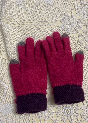 Bordo Örgü cocık Eldiveni İnci Detaylı - Görsel 3