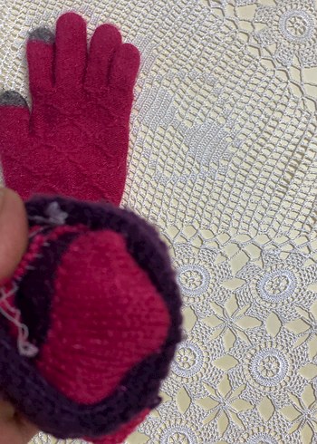 Bordo Örgü cocık Eldiveni İnci Detaylı - Görsel 4