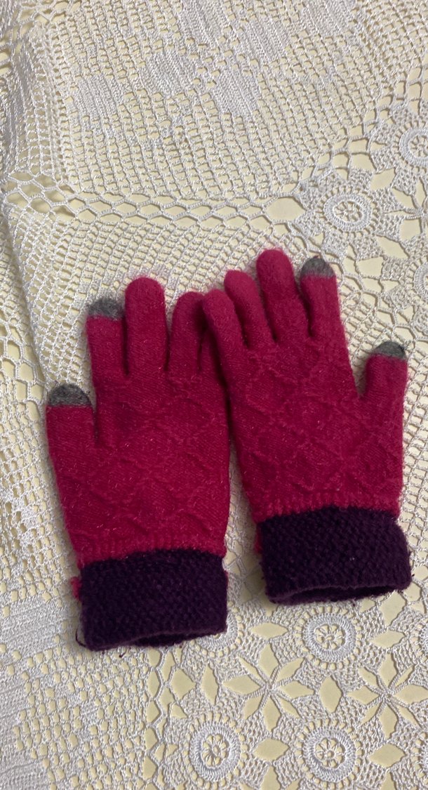 Bordo Örgü cocık Eldiveni İnci Detaylı - Görsel 3