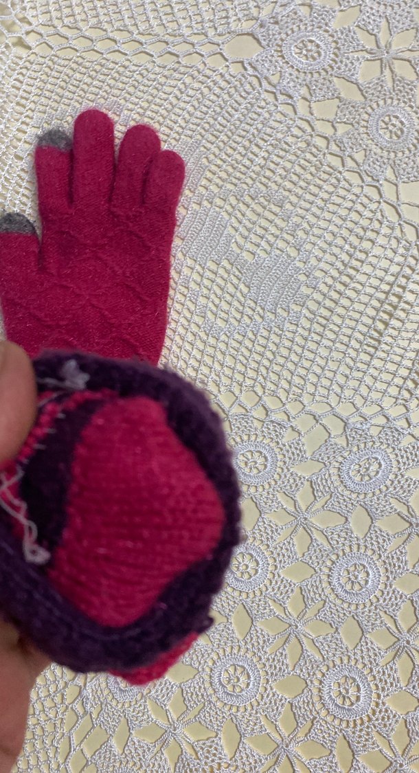 Bordo Örgü cocık Eldiveni İnci Detaylı - Görsel 4