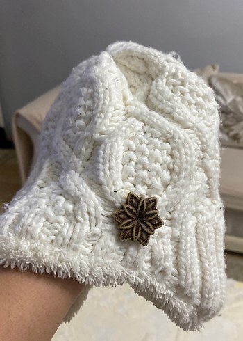 Beyaz Örgü Bohem Kadın Bere - Görsel 4