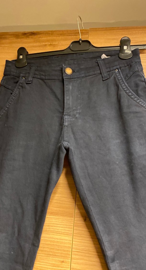 Erkek Lacivert Düğmeli Denim Pantolon - Görsel 3