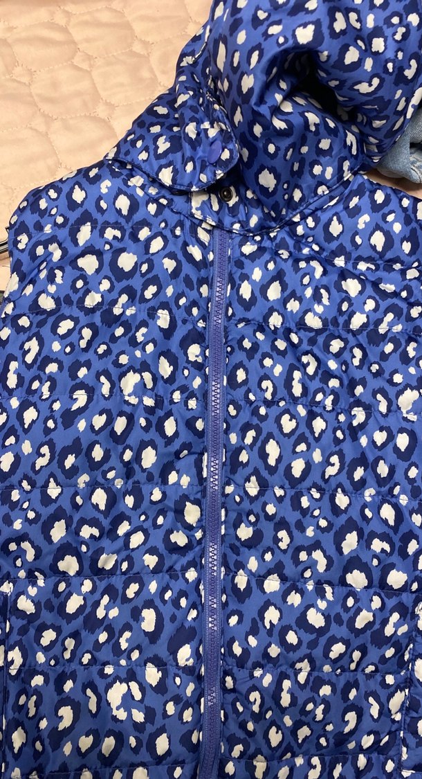 Kız Çocuk Mavi Kapüşonlu Desenli Yelek - Görsel 4