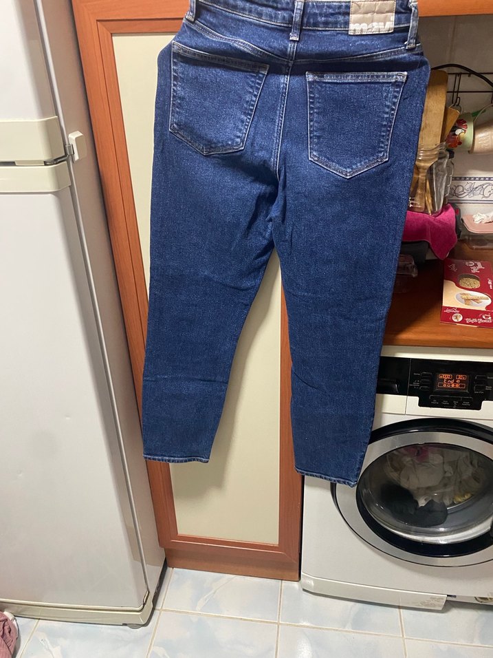 Koyu Mavi Düz Kesim Kadın Denim Pantolon - Görsel 2