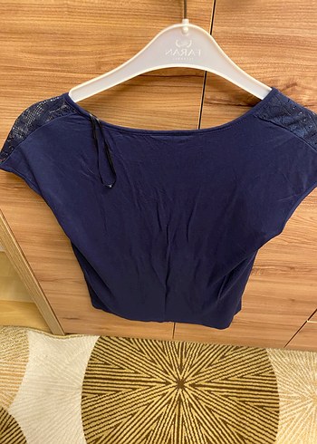 Kadın Lacivert V Yaka Kısa Kollu Bluz - Görsel 4