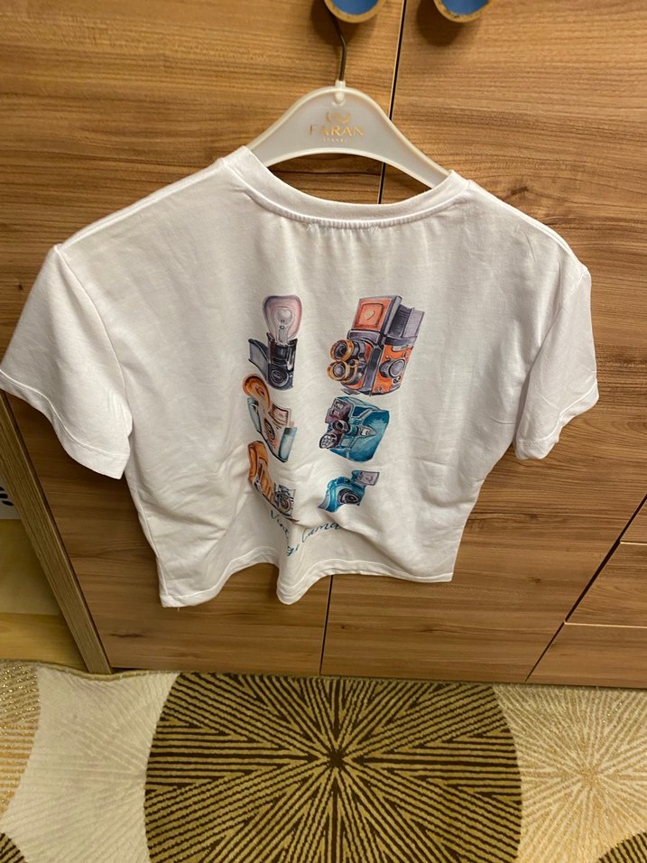 Beyaz Keten Kısa Kollu Salaş Tişört - Görsel 3