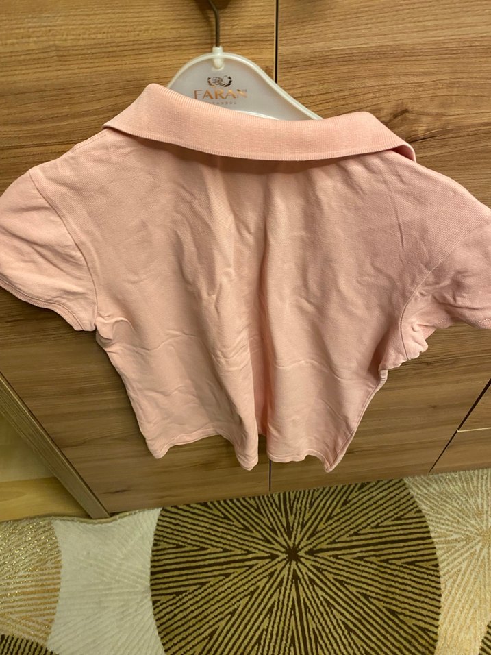 Düğmeli Pembe Polo Yaka Kısa Kollu Tişört - Görsel 3