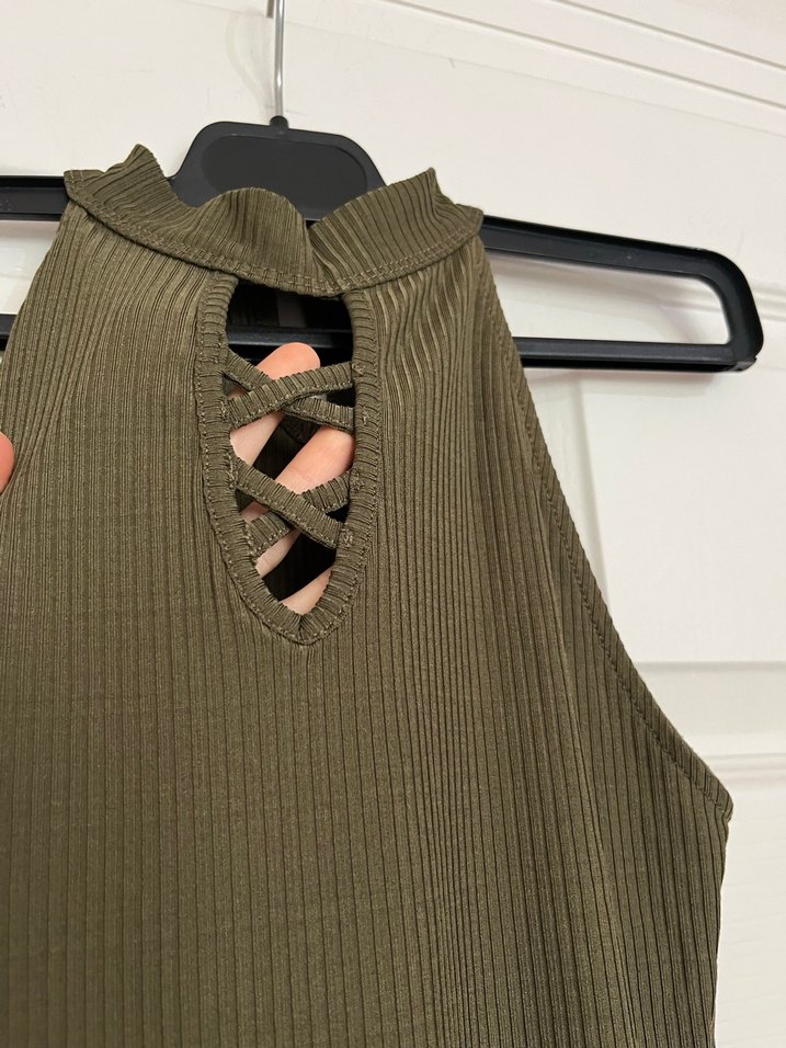 Dik yaka örme kolsuz çıtçıtlı body - Görsel 5