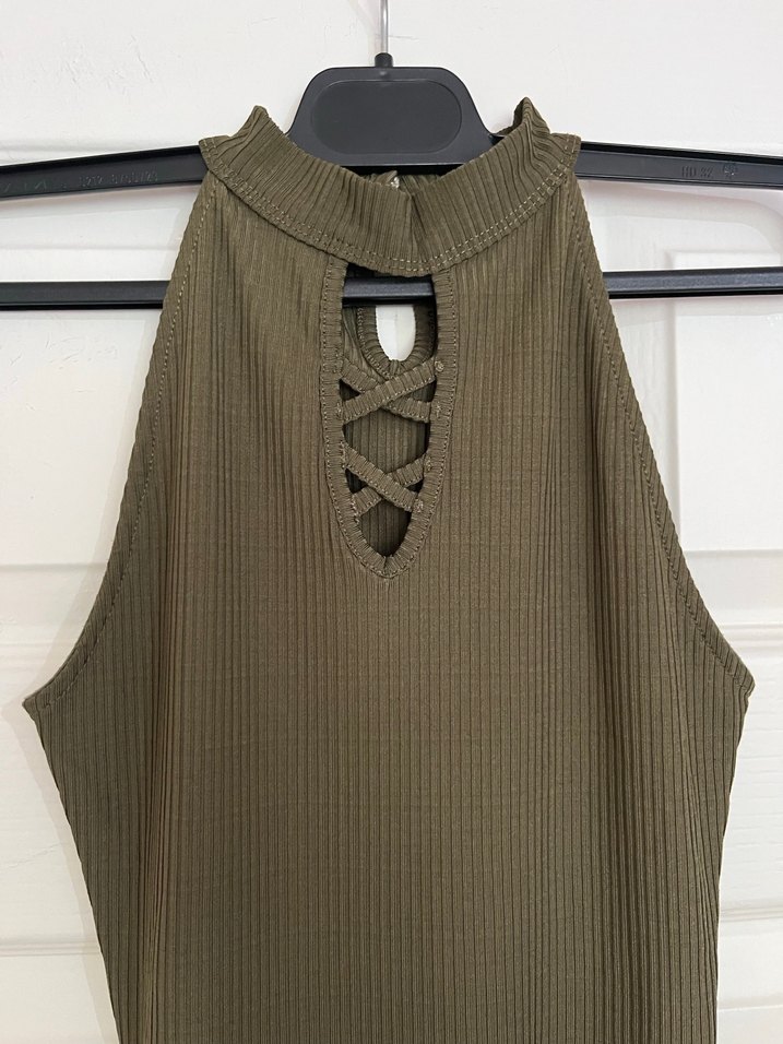 Dik yaka örme kolsuz çıtçıtlı body - Görsel 4