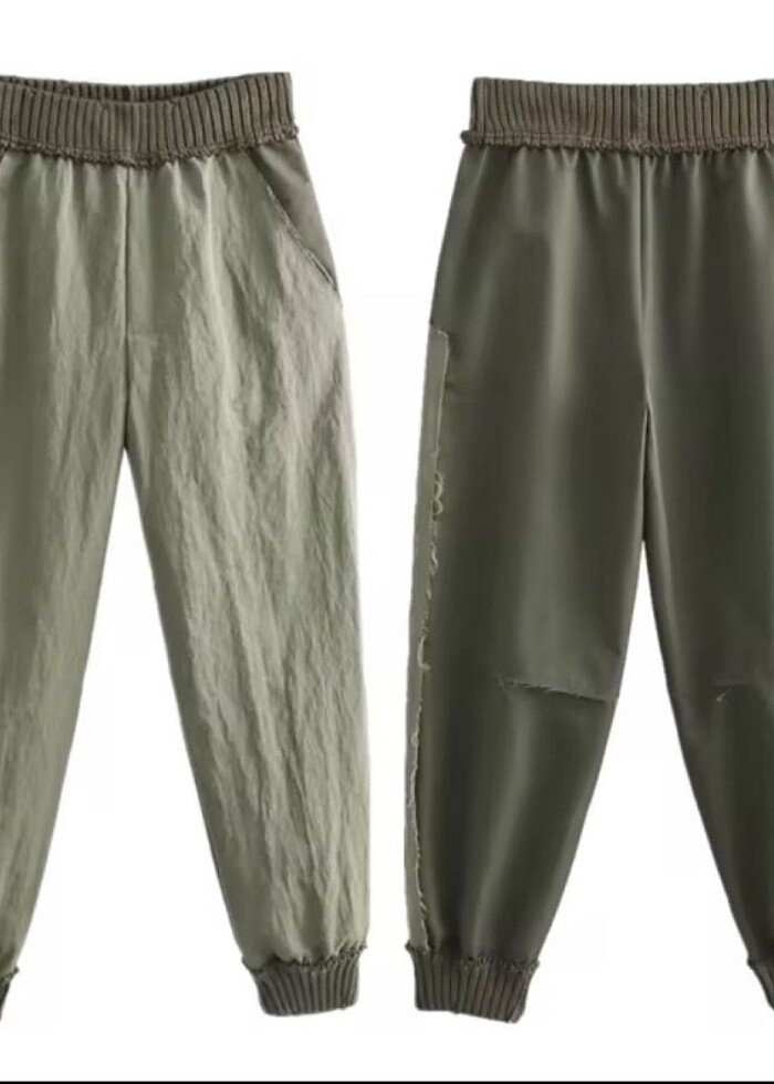 Zara kırkyama tasarımlı haki renk pantolon - Görsel 2