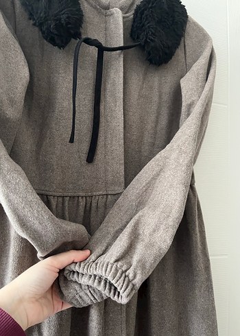 Taş rengi Uzun Kadın Keçe Kaban - Görsel 2