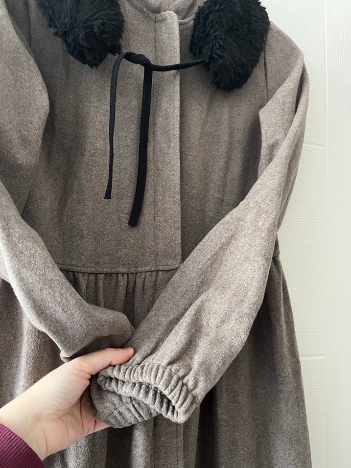 Taş rengi Uzun Kadın Keçe Kaban - Görsel 2