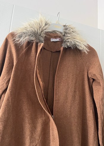 Kahverengi Uzun Kadın Kaban, Kürklü Yaka - Görsel 3