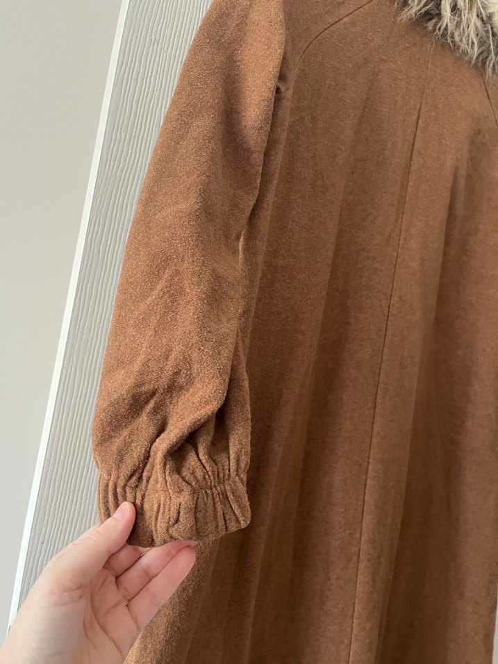 Kahverengi Uzun Kadın Kaban, Kürklü Yaka - Görsel 5