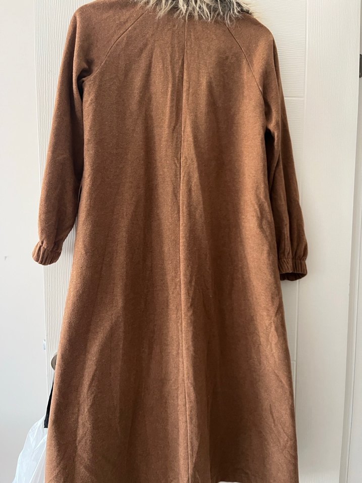 Kahverengi Uzun Kadın Kaban, Kürklü Yaka - Görsel 4