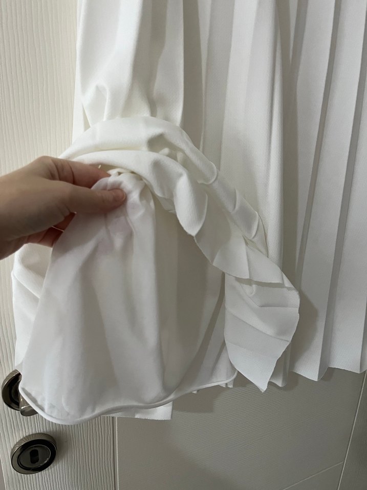 Beyaz Pileli Uzun Etek - Görsel 3