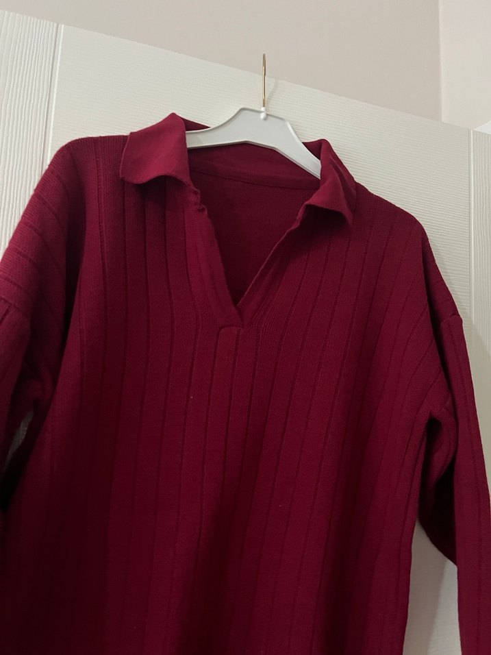 Bordo Kadın Triko Uzun Kollu Kazak - Görsel 2