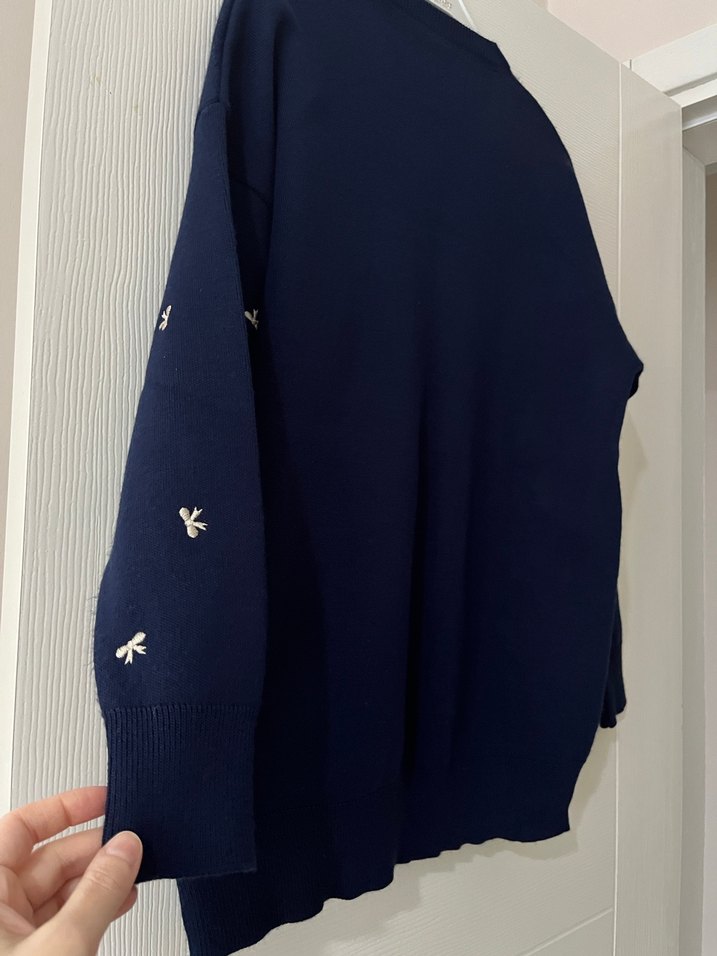 Nakışlı Lacivert Kadın Triko Kazak - Görsel 2