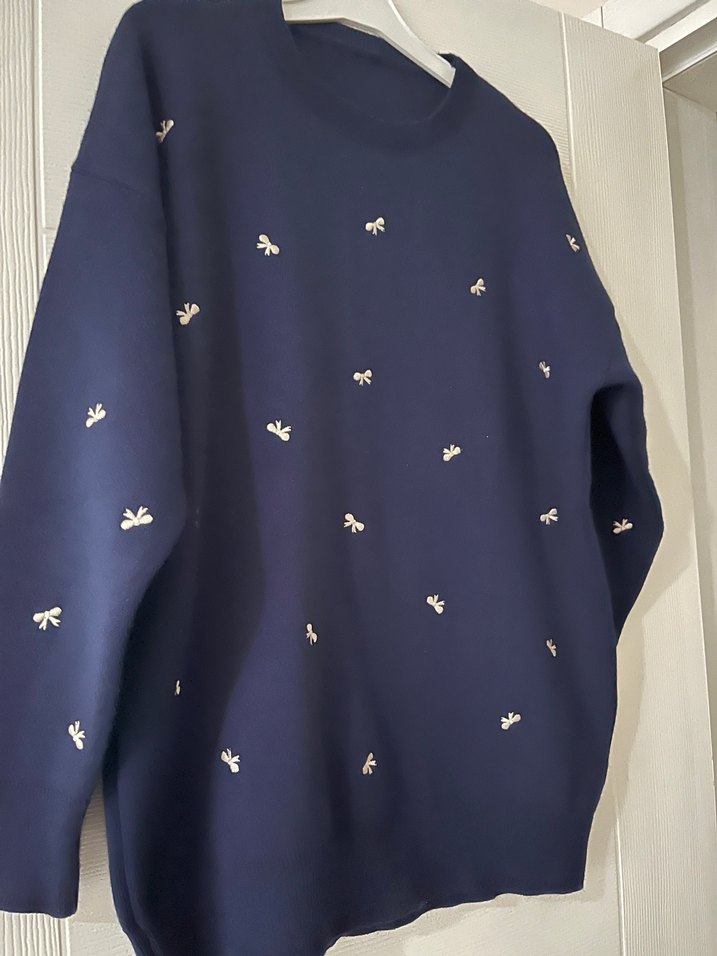 Nakışlı Lacivert Kadın Triko Kazak - Görsel 3