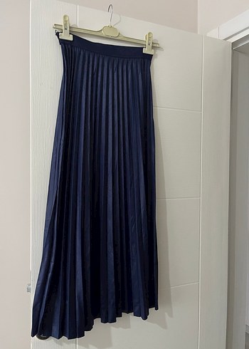 Deri görünümlü Lacivert Pileli Uzun  Etek - Görsel 2