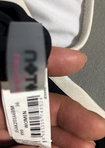 Beyaz Siyah Kemerli Kadın Mayo koton - Görsel 5