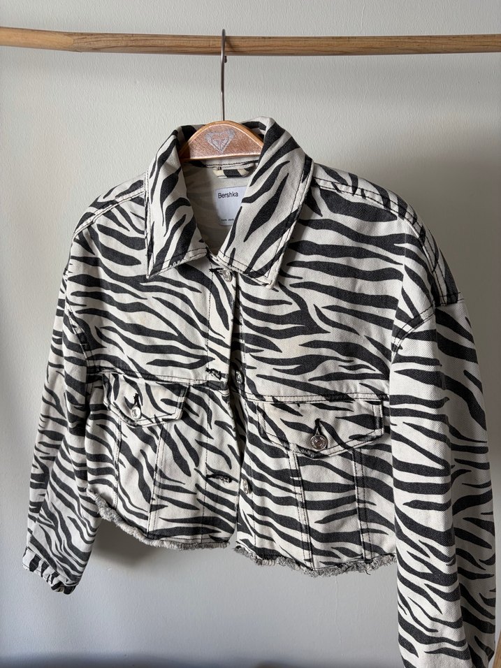 Kadın Zebra Desenli Mini Kot Ceket - Görsel 4