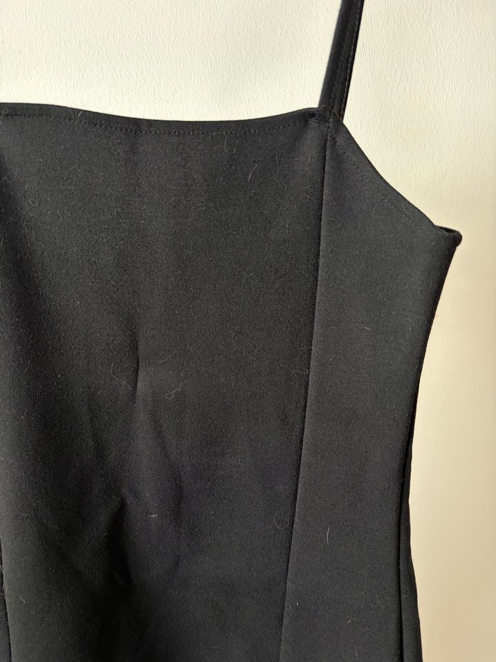Siyah Mini İnce Askılı Elbise - Görsel 4
