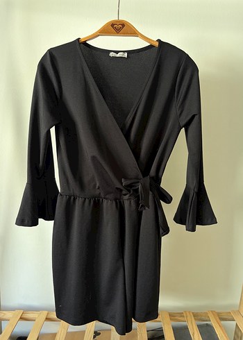 Siyah Uzun Kollu Tulum Elbise ,Kuşaklı - Görsel 3