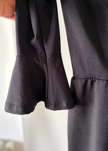 Siyah Uzun Kollu Tulum Elbise ,Kuşaklı - Görsel 5