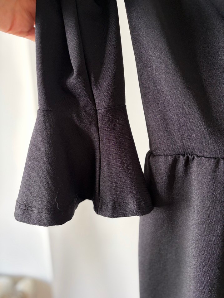 Siyah Uzun Kollu Tulum Elbise ,Kuşaklı - Görsel 5