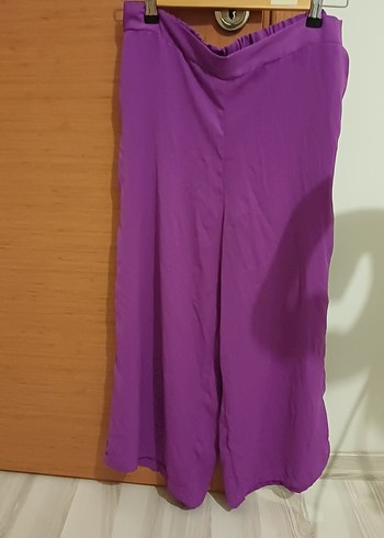 Mor Midi Salaş Dökümlü Kadın Kumaş Pantolon