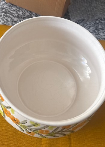 Çiçek Desenli Beyaz Seramik  sunum kasesi - Görsel 2