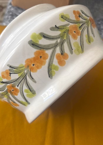 Çiçek Desenli Beyaz Seramik  sunum kasesi - Görsel 3