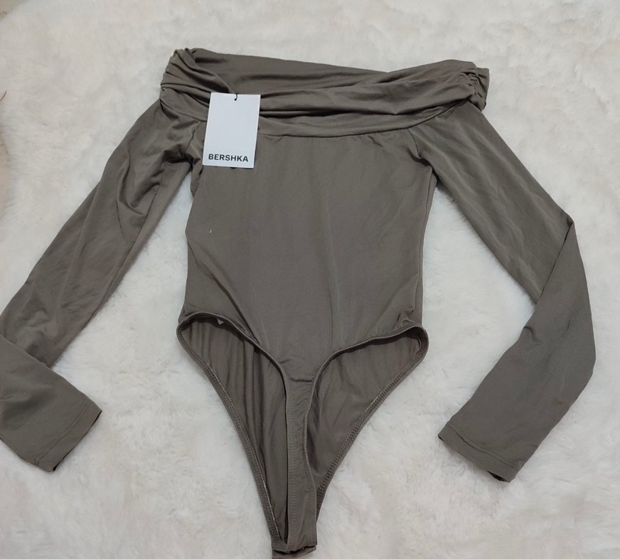 Bershka Gri Drapeli Kayık Yaka Kadın Bluz - Görsel 2