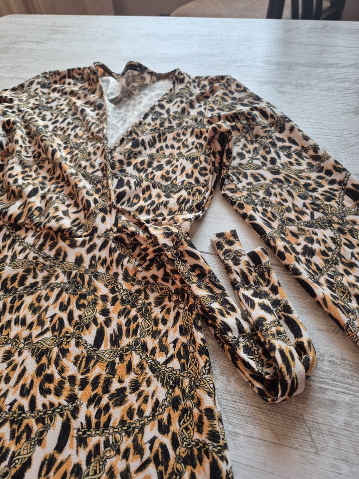 Uzun Kollu Desenli Bohem Elbise - Görsel 2