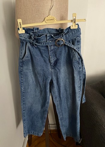Gri Kemerli Mavi Kadın Denim Pantolon - Görsel 2