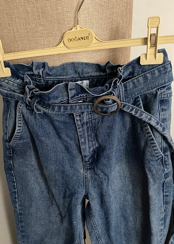 Gri Kemerli Mavi Kadın Denim Pantolon - Görsel 3