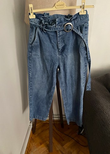 Gri Kemerli Mavi Kadın Denim Pantolon - Görsel 4