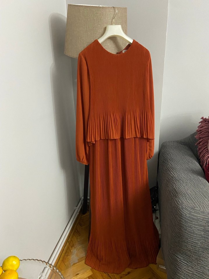 Kadın turuncu li Uzun Elbise - Görsel 4