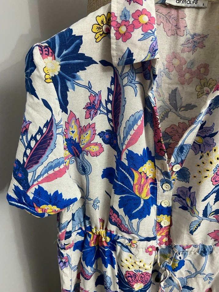 Çiçek Desenli Kısa Kollu Bohem gömlek - Görsel 2