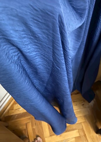 Lacivert V Yaka Uzun Kollu Salaş Elbise - Görsel 7