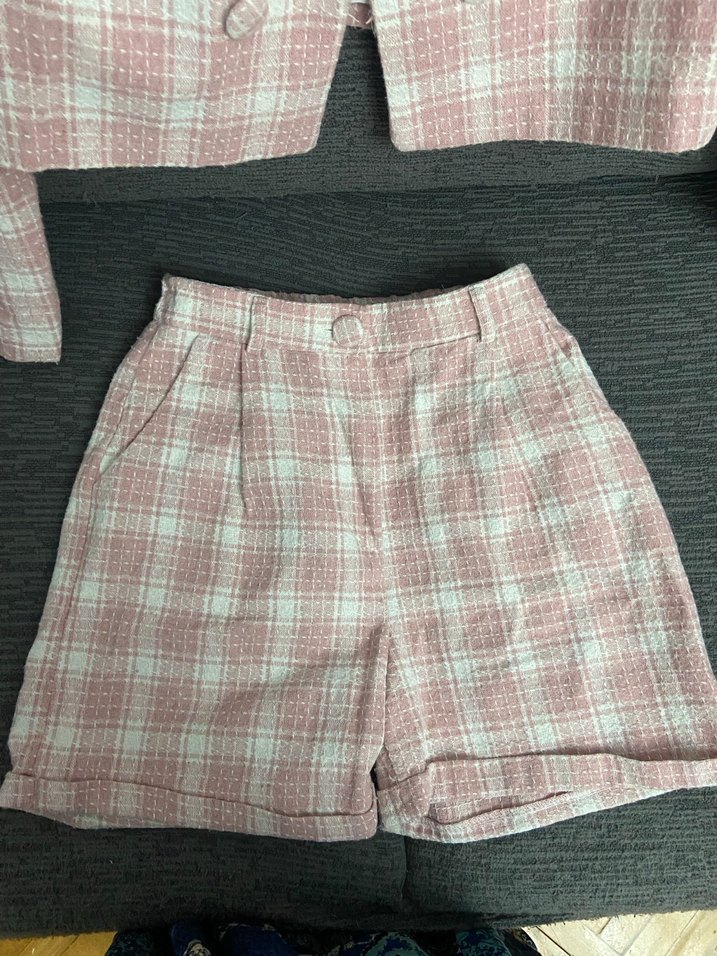 Pembe Ekose Mini Kadın Takım - Görsel 3