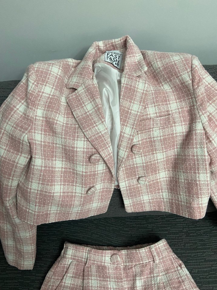 Pembe Ekose Mini Kadın Takım - Görsel 4