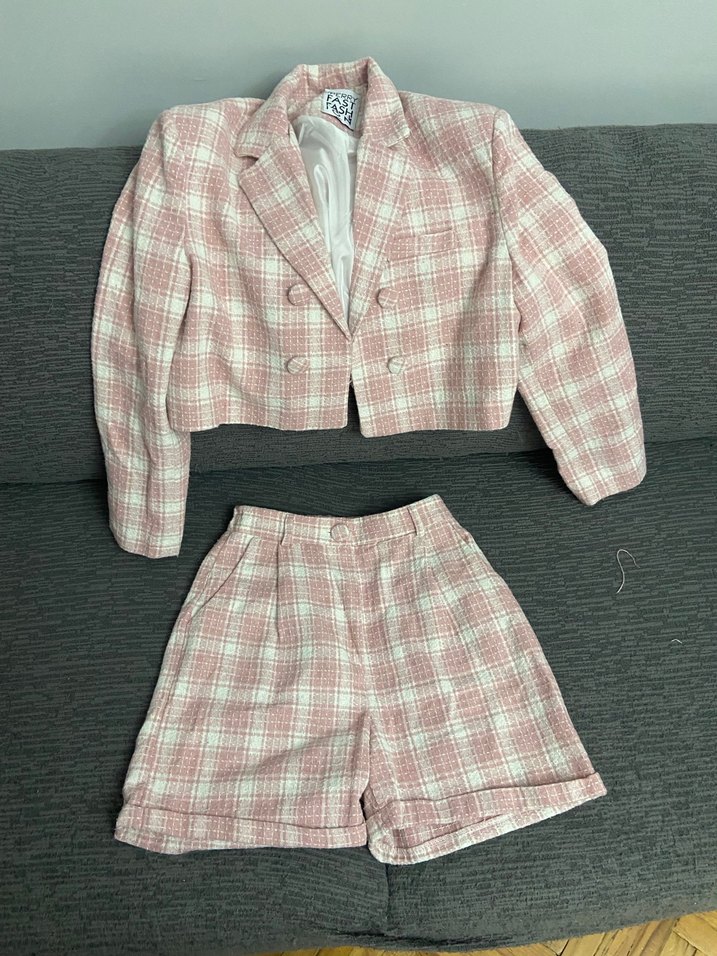 Pembe Ekose Mini Kadın Takım - Görsel 2