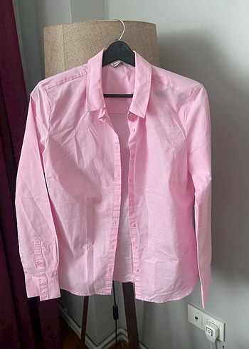 Düğmeli Pembe Keten Kadın Gömlek