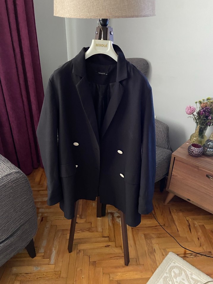 Düğmeli Siyah Kadın Blazer Ceket - Görsel 2